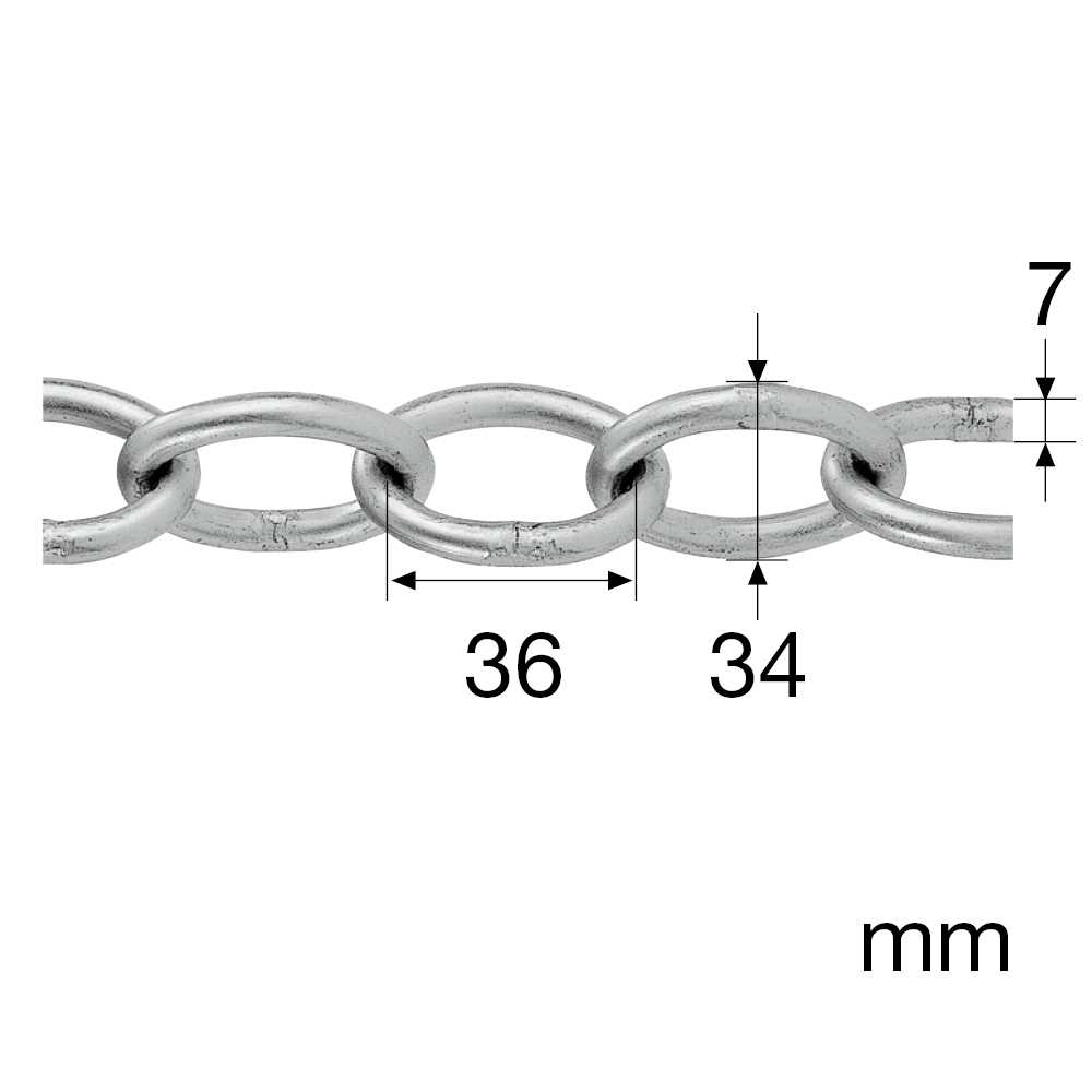 Werksnormkette - oval 7mm/verzinkt 20m/Bund