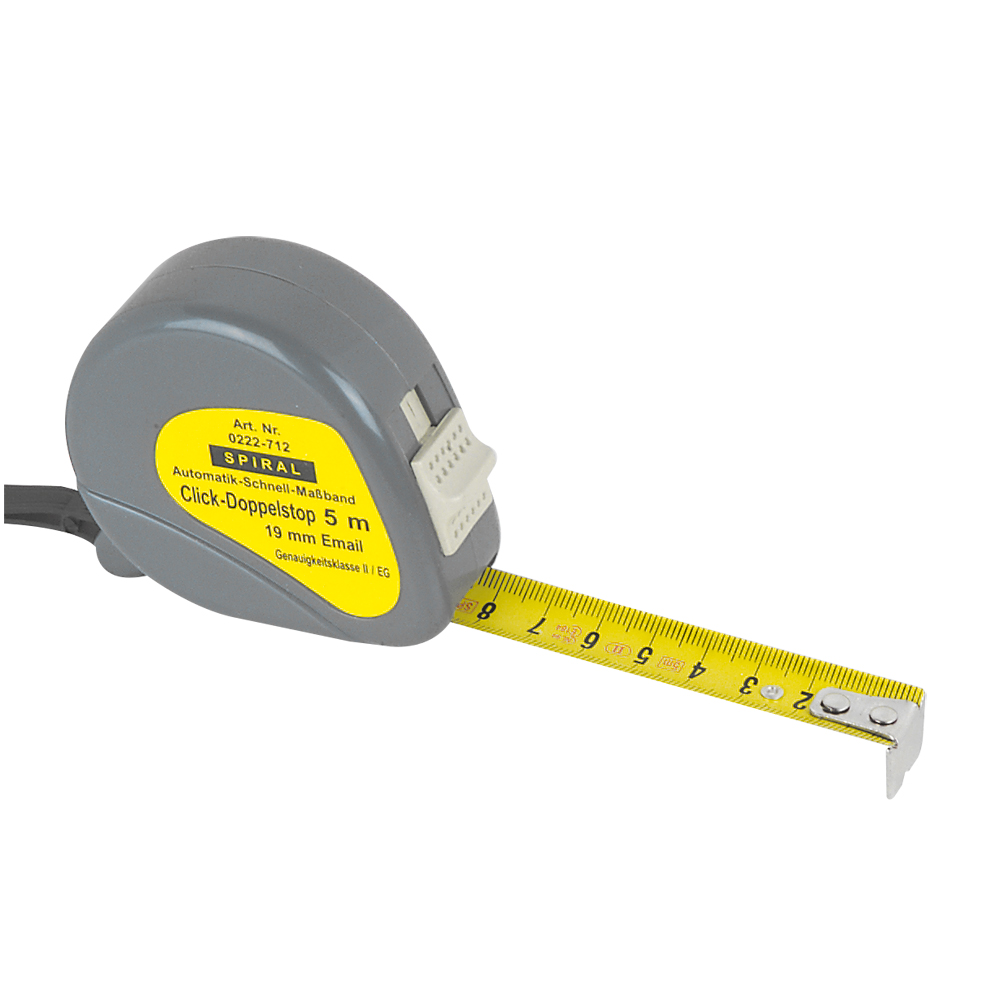 Rollbandmaß 5m,19mm,DOPPELSTOPP BREIT, Stopptaste,Schnelltaster,Rücklauf,ABS