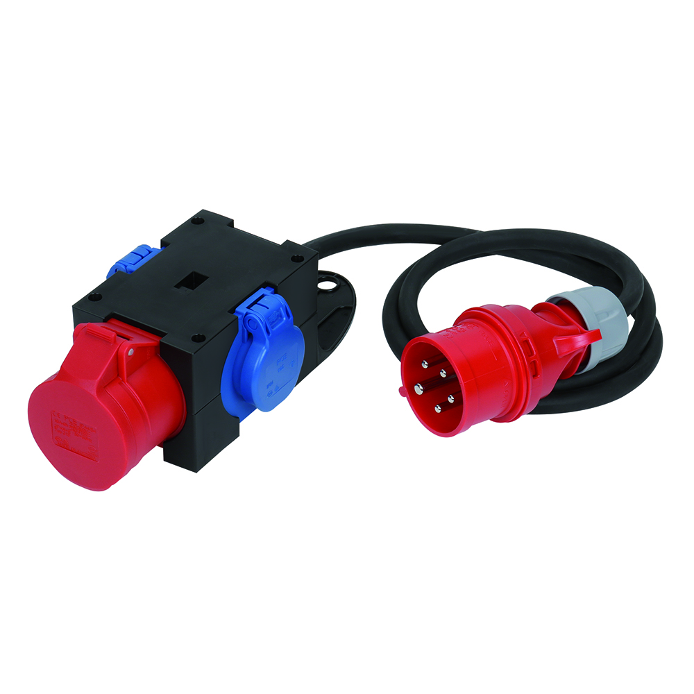 Stromvert.Gu.mobil,2x230V,1xCEE 400V/16A IP44,Kab.1,5m,5x1,5+CEE 400V/16A+PhWend.