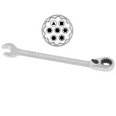 Gabel-Ring-Ratschschlüssel 8mm+5/16"+E10 +XZN +Ribe,umschaltbar,15°abgewinkelt