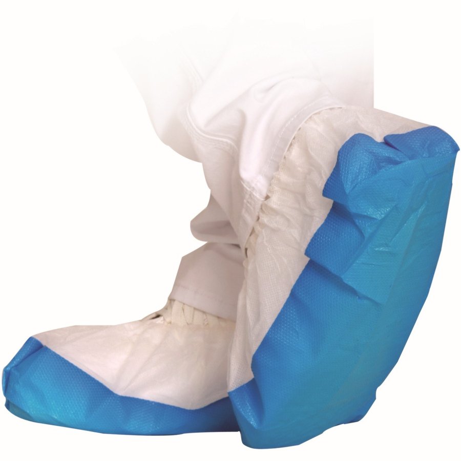 50 Stück Schuhüberzieher 410x150mm CPE wasserdicht,weiß-blau,mit Gummiband