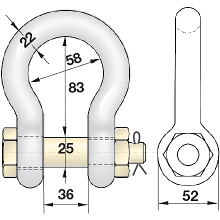 Geschweifter Schäkel 6,5 t hochfest mit Mutter und Splint