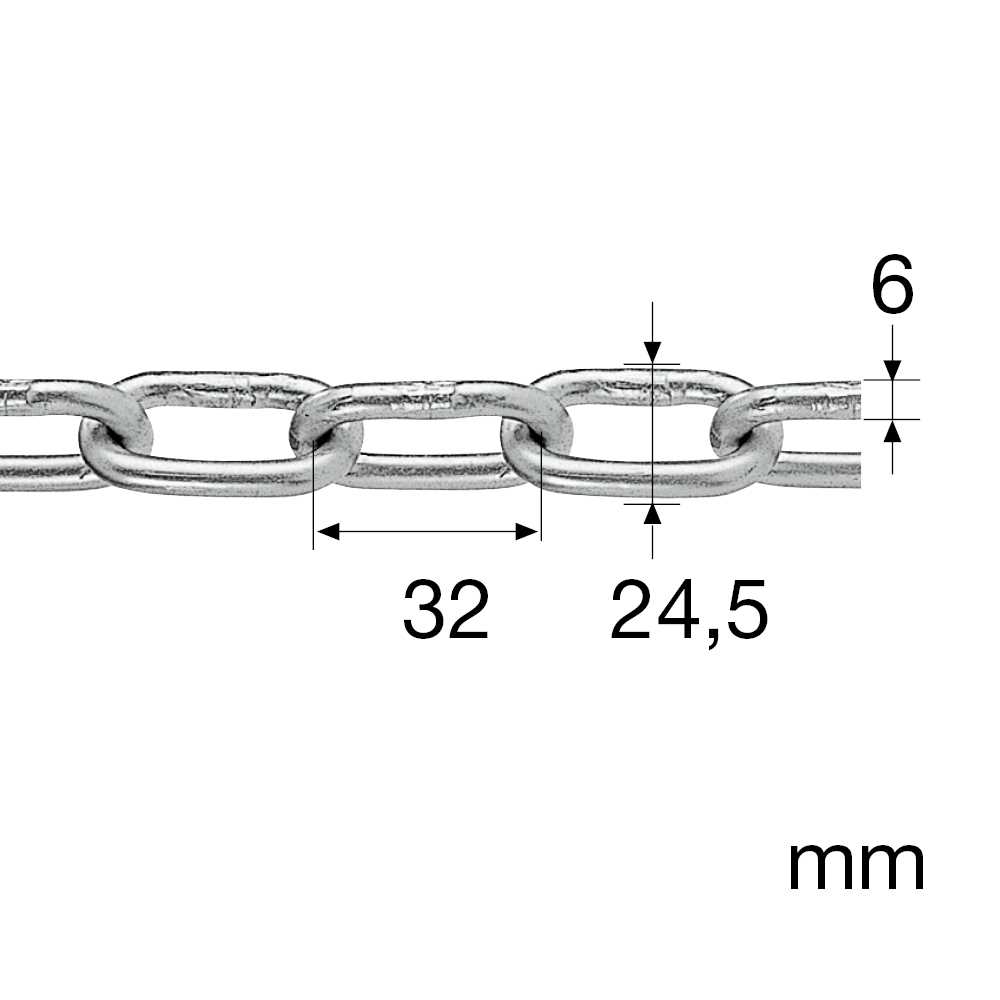 Werksnormkette - parallel 6mm/verzinkt 20m/Bund