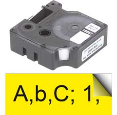 Thermoband schwarz-gelb 12mm,7m lang,in Kassette,für Dymo-Geräte