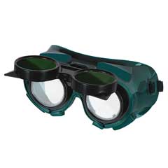 Klapp-Schweiß-und Schleifbrille mit wegklappbaren,grünen Schutz-Gläsern