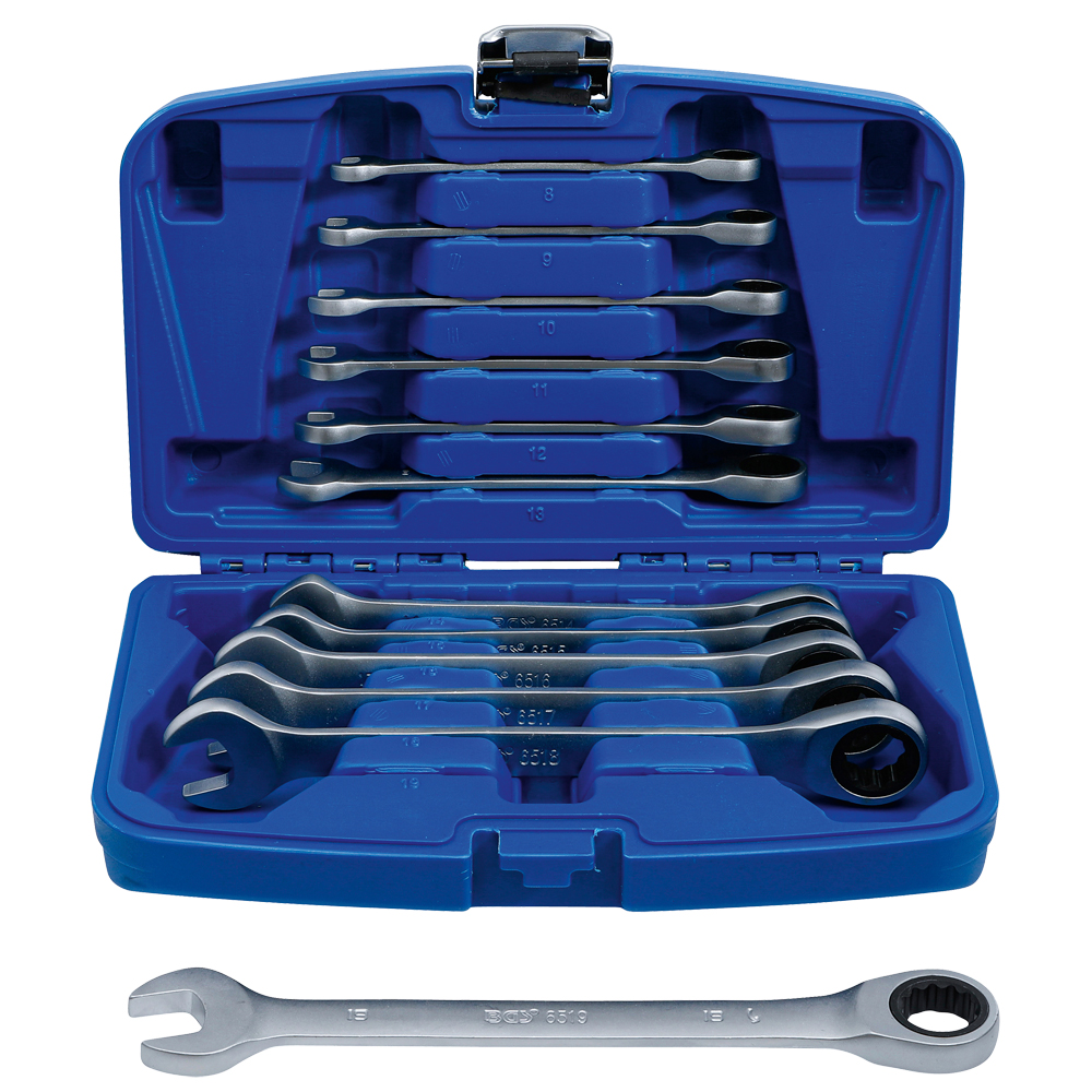 Gabel-Ring-Ratschschl-Satz 10tlg,8-19 verchromt,gerade,totgangfrei