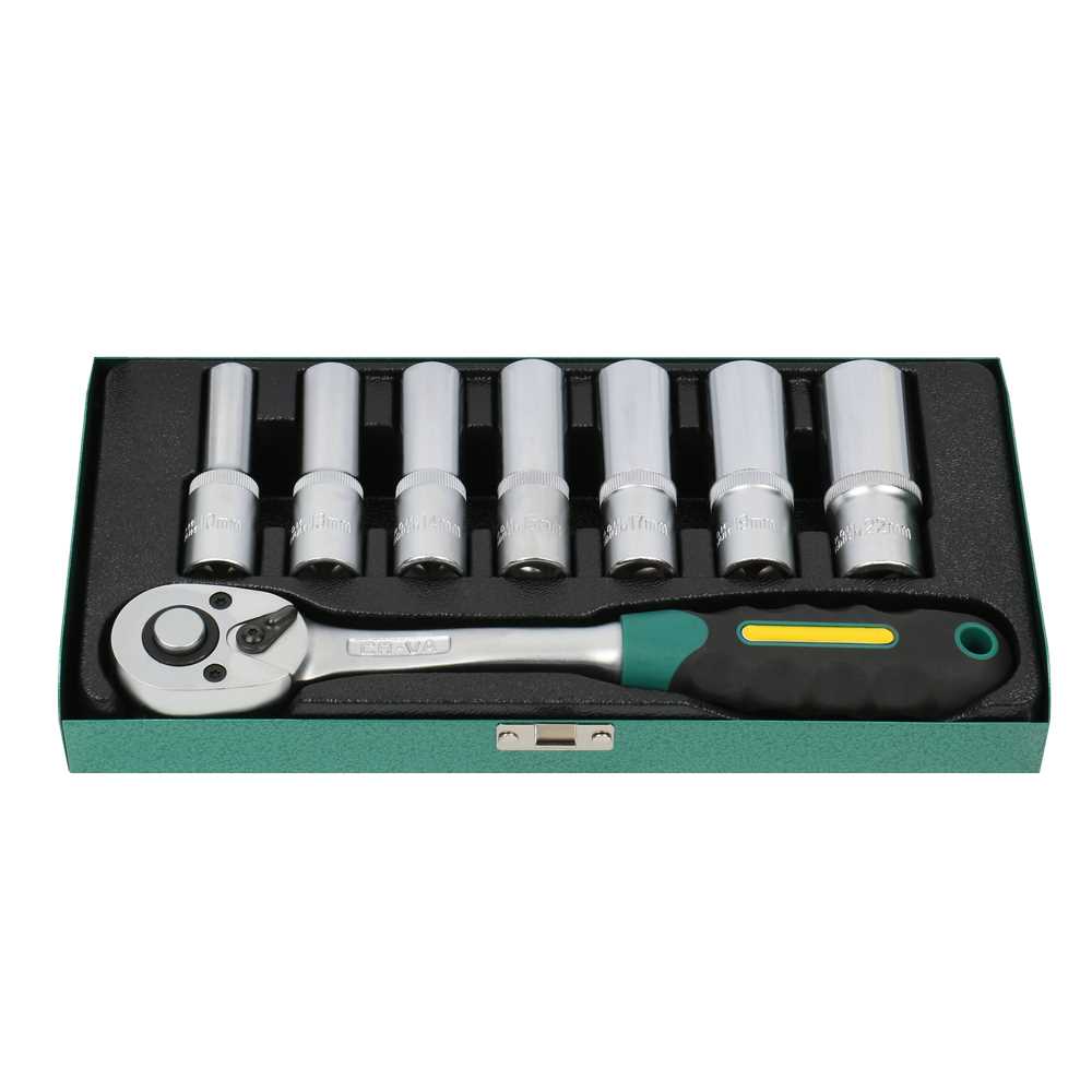 6-Kant-Nuss-Kassette lang 1/2" 8-teilig 10-22mm Chrom.Van.,Kanten-Schutz-Nüsse