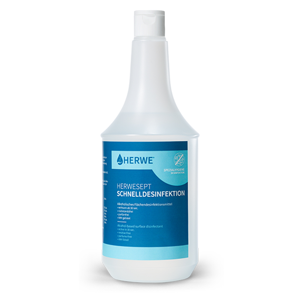 Herwesept Schnelldesinfektion 1 Liter Keulenflasche mit Sprühpumpe