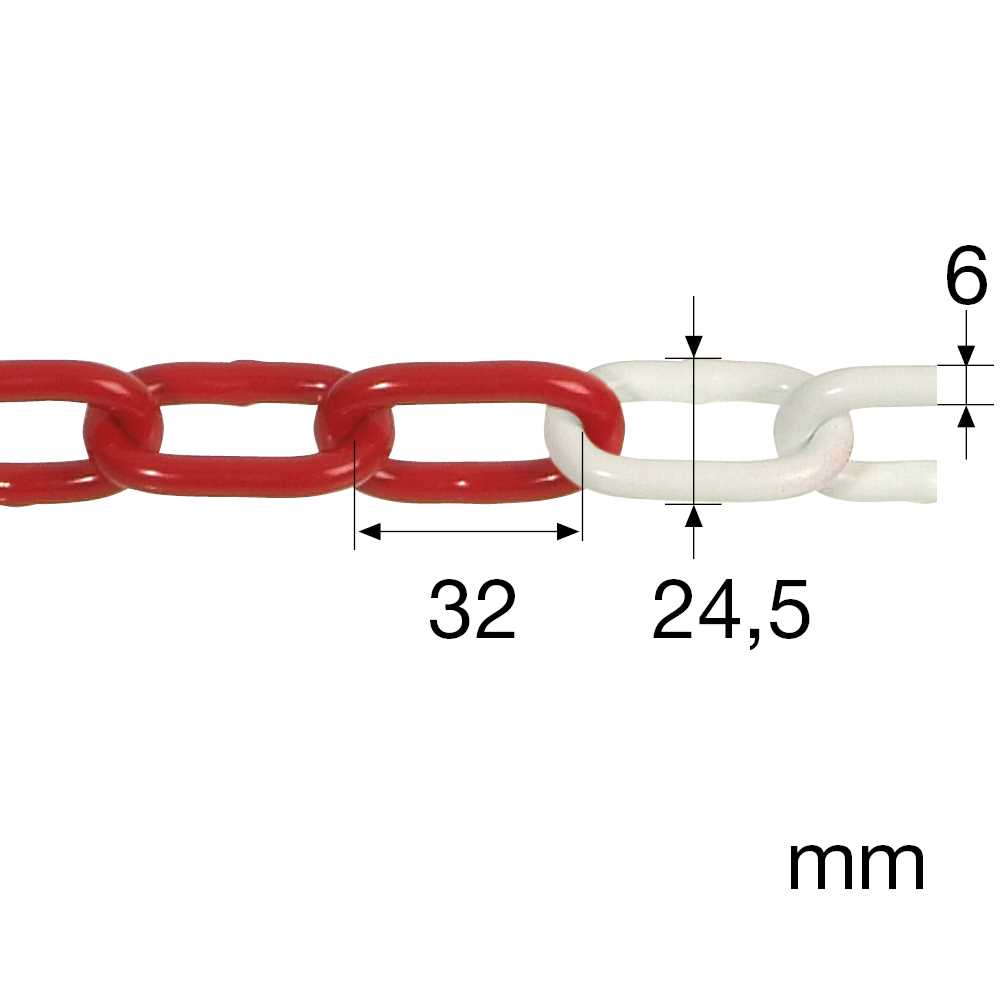 Werksnormkette - parallel 6mm rot/weiß 23m/Rolle