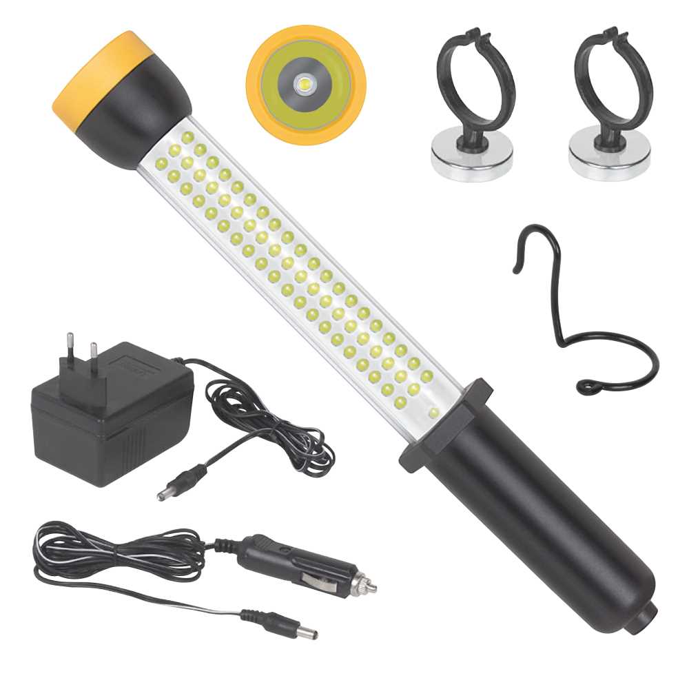 LED-Akku-Handlampe 230+12V,72+1 Front- u.Flächenlicht,Auto+Ladegerät+2 Halter