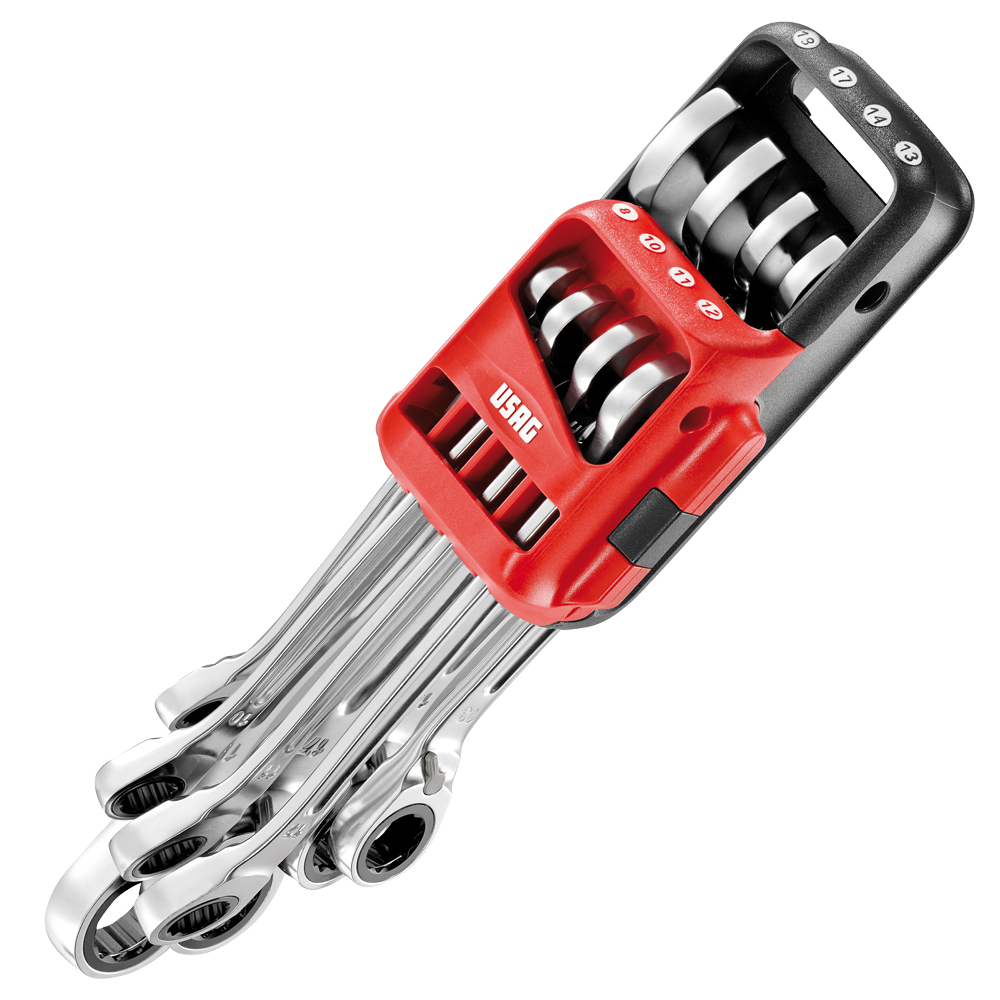 Gabel-Ring-Ratschschlüssel-Satz 8-19mm U285,15° abgewinkelt,umschaltbar,USAG