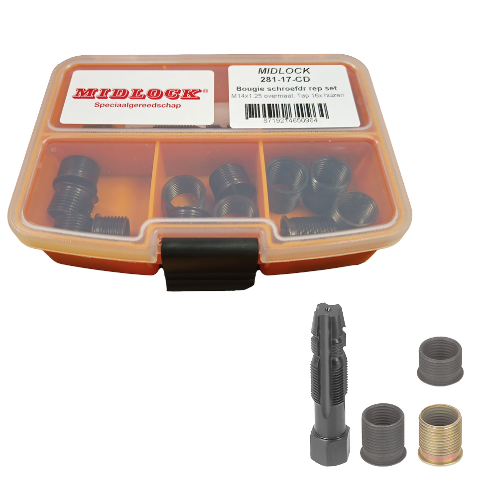 Zündkerzen-Gewinde-Reparatur-Set 17-tlg. für Gewinde M14x1,25,in Kassette