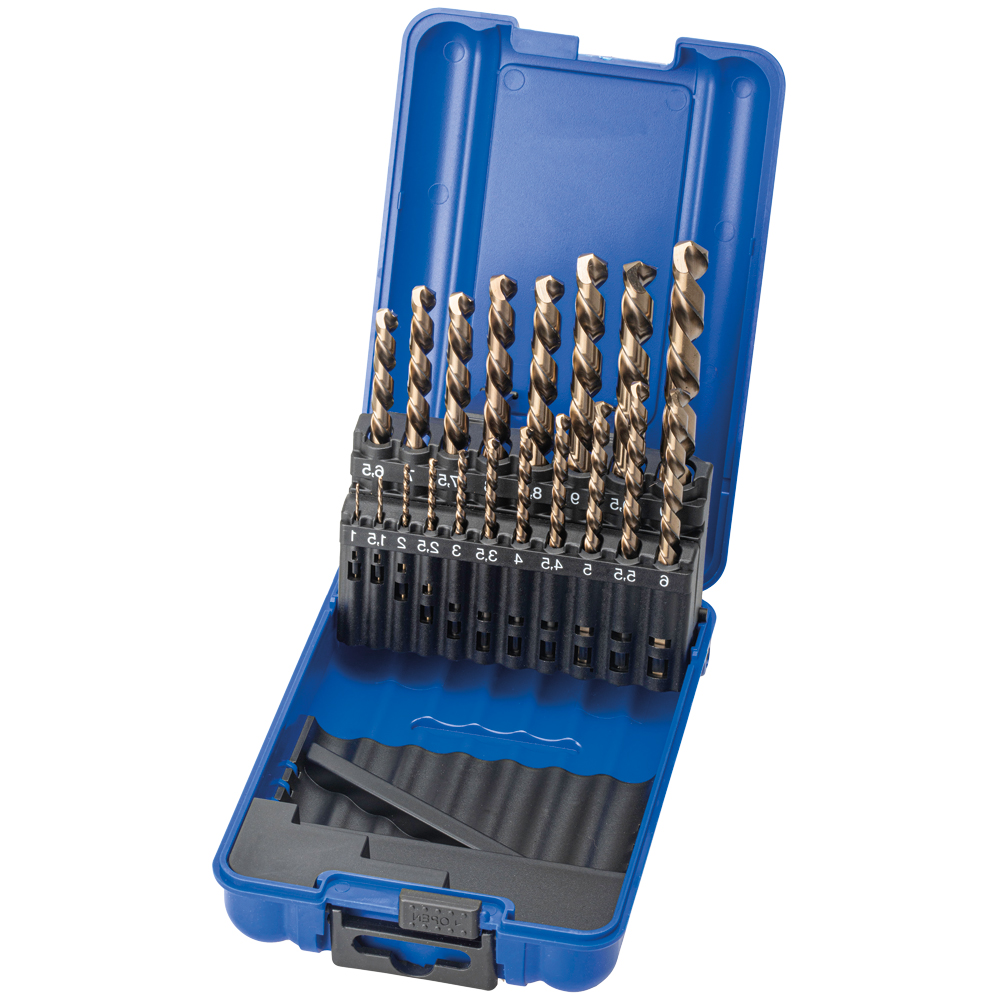 Spiralbohrersatz Ø1,0-10,0mm 3-Kant 19-tlg.0,5mm steigend,135°,HSS-E,5%Co