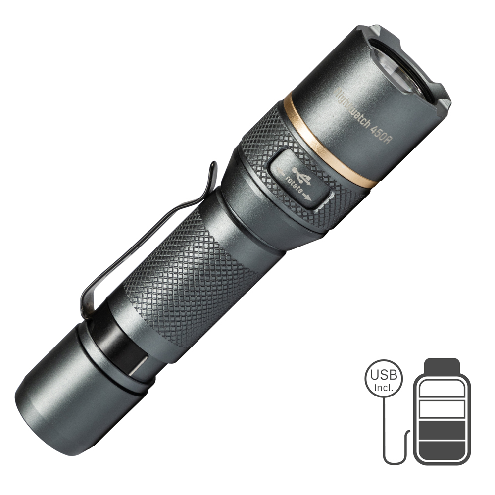 LED Akku-Taschenlampe Nightwatch 450lm 5000K IPX7 dim. Zoom