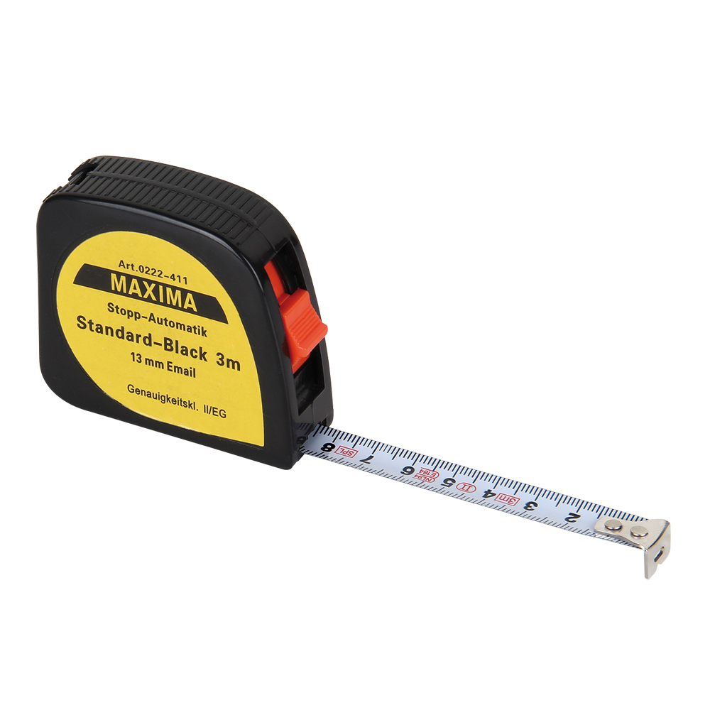 Rollbandmaß 3m,13mm,STANDARD,weiß Stopptaste,Automatik-Rücklauf