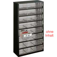 Kleinteilmagazin 24 Laden 2-CL,laugrau lackiert,Laden glasklar