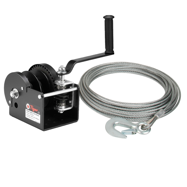 Schnecken-Seilwinde HW-2000, 900kg inkl. 15m Seil (5mm Ø) mit Haken