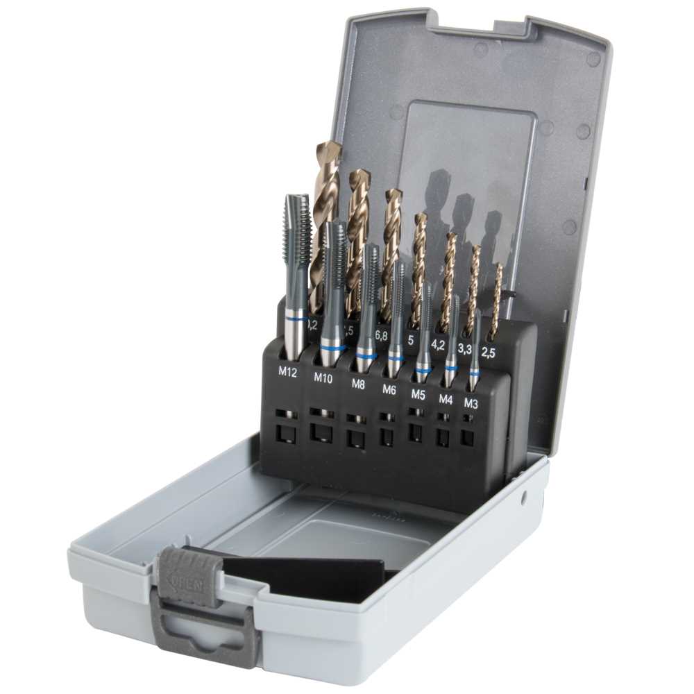 Maschinengewindebohrersatz M3-M12 BLAU- RING,HSS-CO5,Durchgangsloch,Kernbohrer