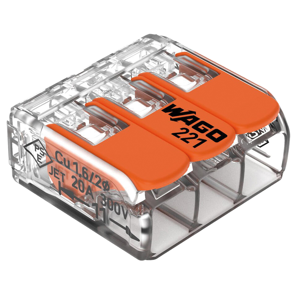 Verbindungsklemme WAGO 4mm², transparent 3-Leiter-Klemme, 50 Stk. Pkg.