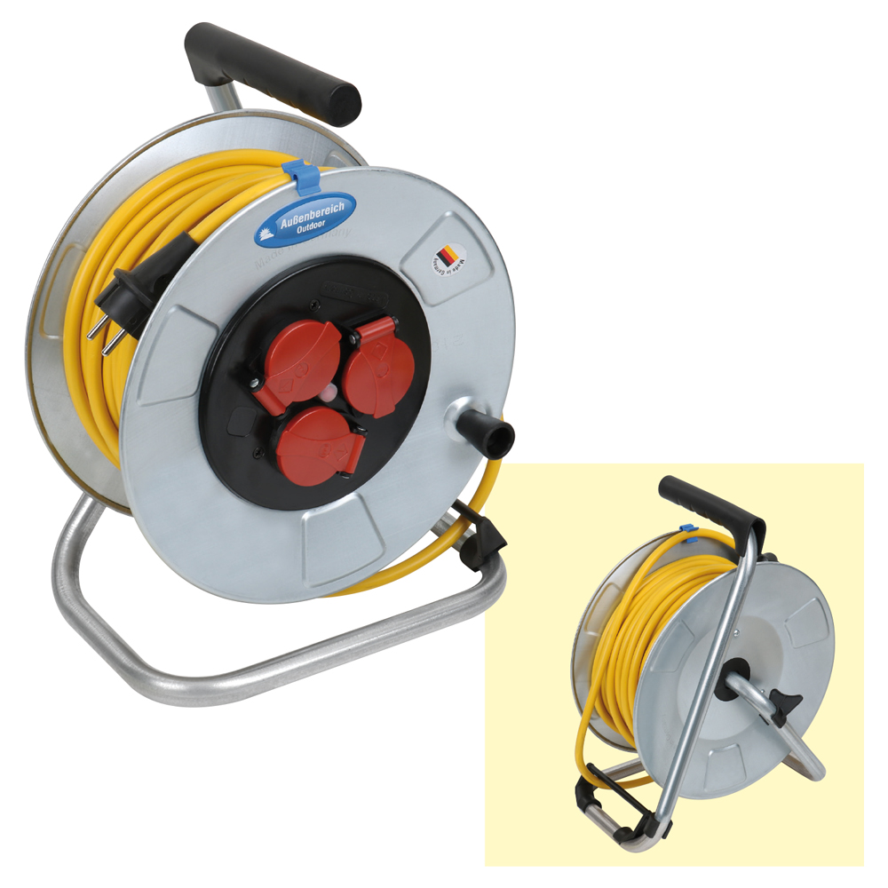 Leitungsroller 230V/16A,25m 3x1,5mm² AT-N07V3V3-F,3x230V,IP44,Blech