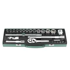 Stecknusskassette 1/2" 19-teilig,10-32mm 6-Kant,CrV,Kantenschutznüsse,Metallbox