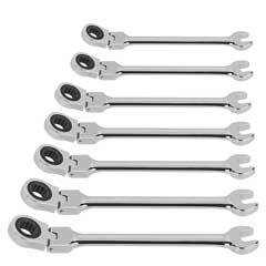 Gabel-Ring-Ratsch-Satz,8-19mm,7-teilig Chrom-Vanadium,180° kippbar