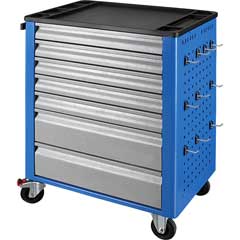 Werkzeugwagen mit Lochwand,blau,7 Laden Zentralsperre,10 Haken,895x720x440mm
