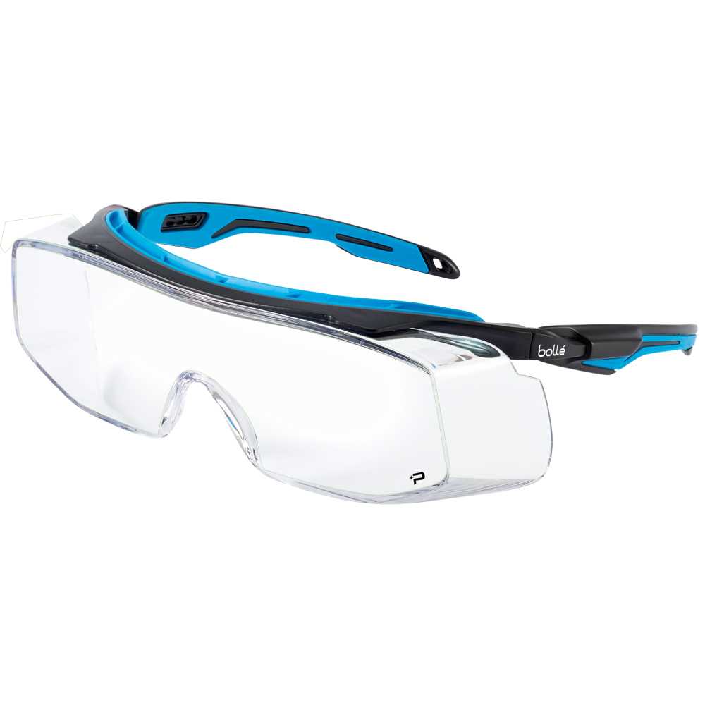 Bügelschutzbrille TRYON OTG klar EN 166 2C-1,2 UV-Schutz, blau/schwarz