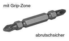 Doppel-Grip-Bit Pozidrive 1+1 65mm lang Antirutschbit+Grip-Krall-Zone
