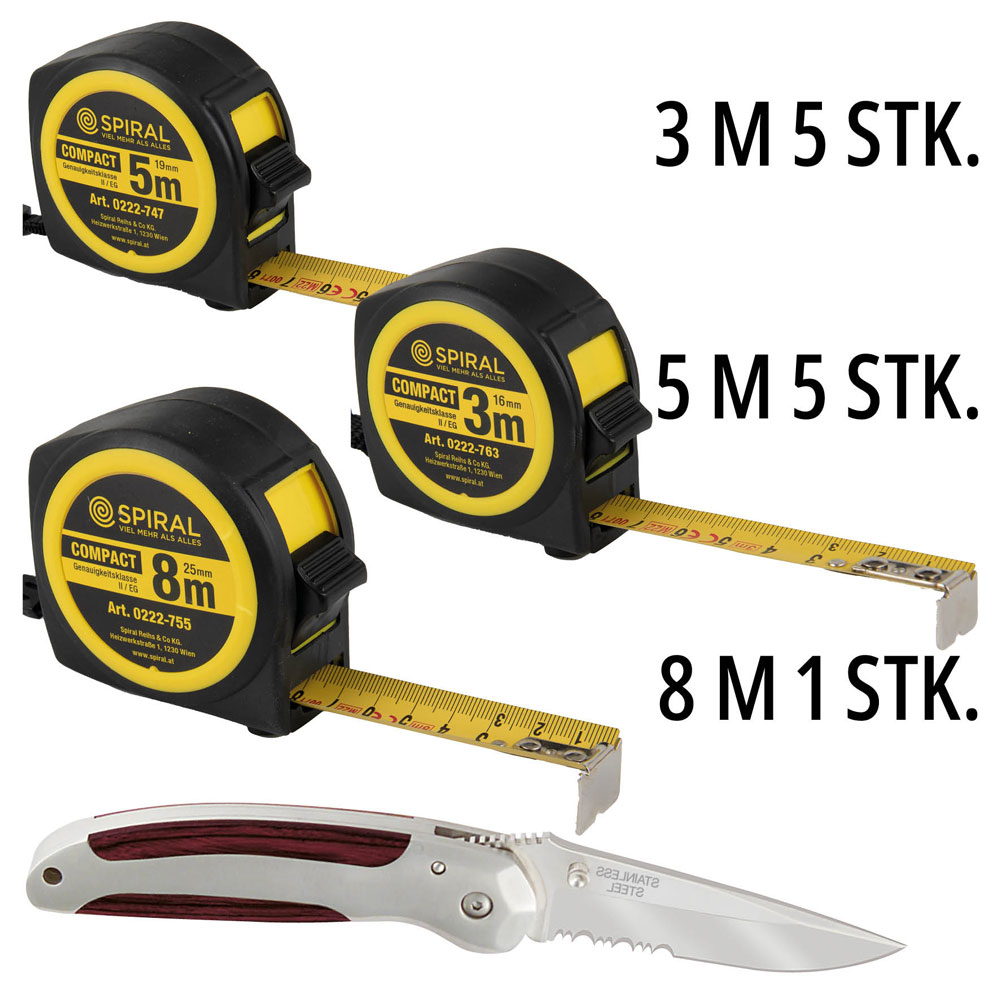 Rollbandmaß-Set 11-teilg,NYLON-RUBBER 5 Stück 3m,5 Stück 5m,1 Stück 8m