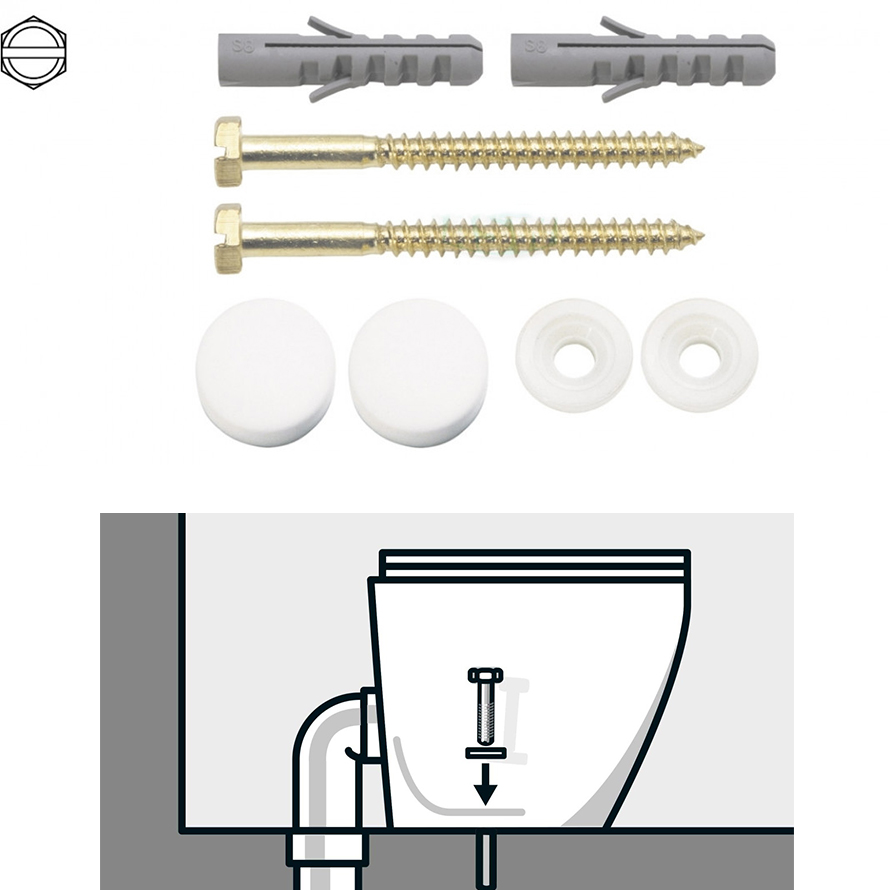 WC-Befestigung WCS Typ 310 6x70,Kappen weiß,Schrauben Messing