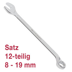 Gabel-Ringschlüssel-Satz 8-19mm,12-tlg. Chrom-Vanadium,tief gekröpft,DIN3113B