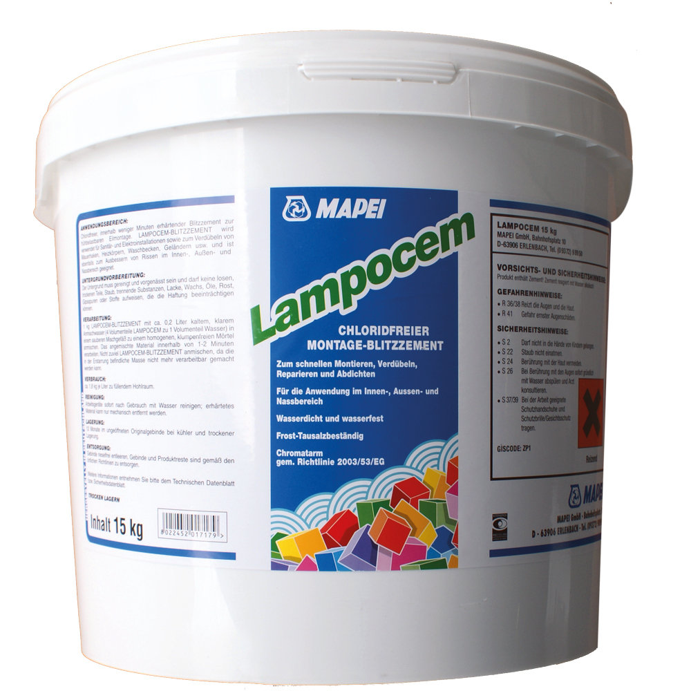 Blitzzement chloridfrei 15kg Kübel für den Innen- und Außenbereich