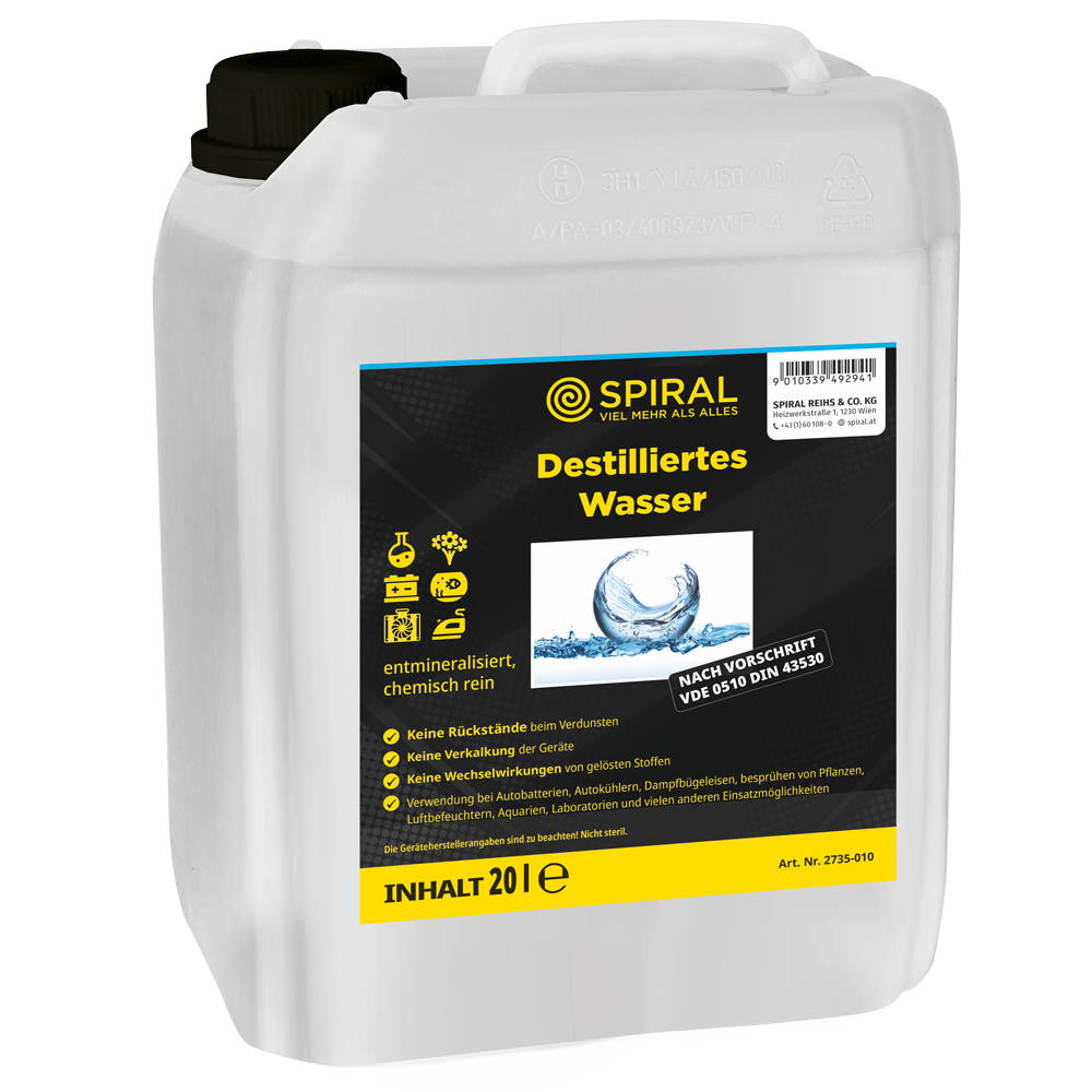 Destilliertes Wasser  Kanister 20 Liter nach DIN 43530 und VDE 0510
