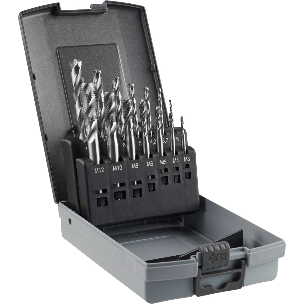 Maschinengewindebohrersatz M3-M12 HSS-G Sackloch,mit 7 Kernlochbohrern