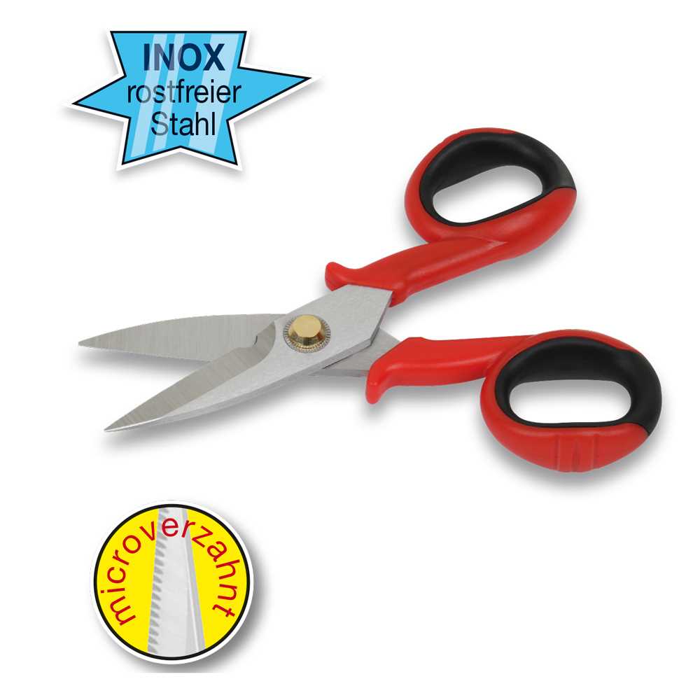 INOX Elektriker-Schere gezahnt,145mm Drahtauge,2-Komponentengriffe