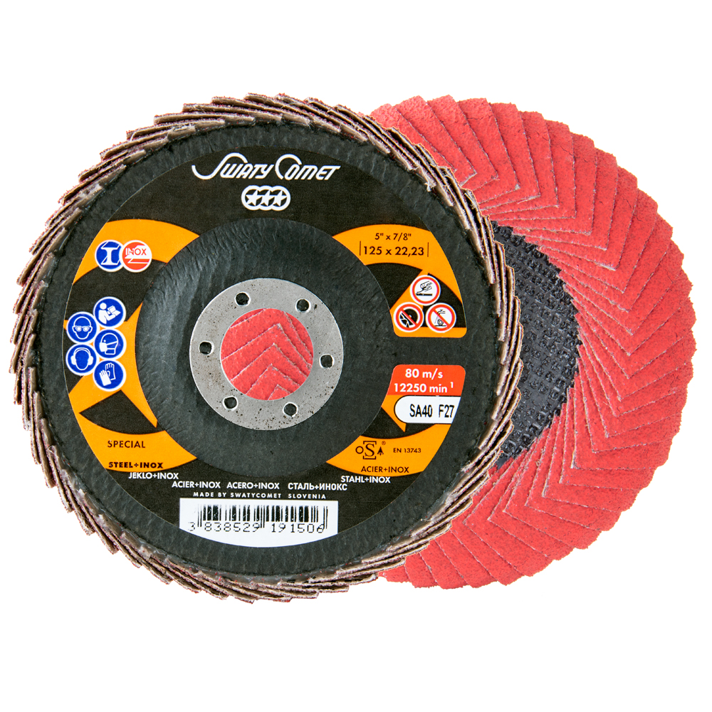 Fächerscheibe 125mm K40 mit 90° Radius Premium,Keramik,Typ F27