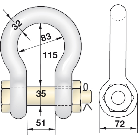 Geschweifter Schäkel 12,0t hochfest,mit Mutter und Splint