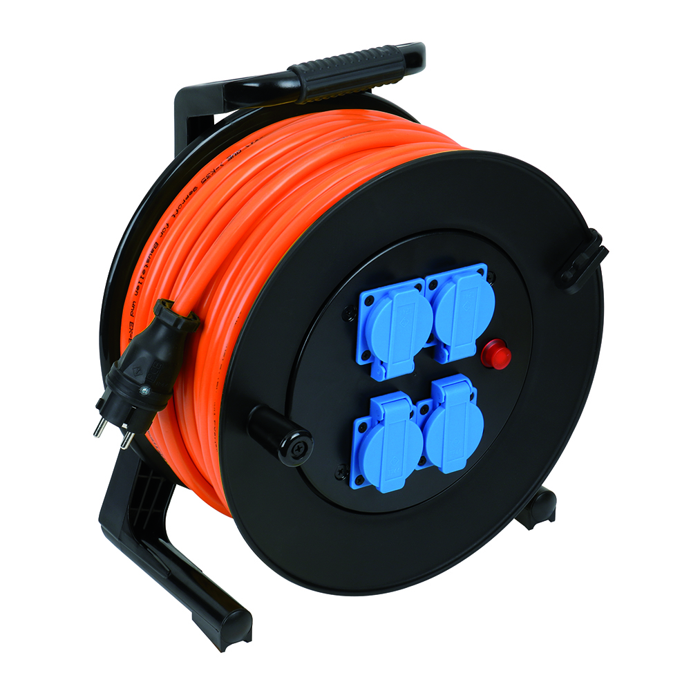 Leitungsroller 230V/16A,50m 3x1,5mm² Baurobust K35,4x230V,IP44,Thermoschutz