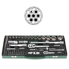 Stecknusskassette 1/4+1/2",59-tlg.4-32mm 12-Kant,+Zoll+Tx+XZN+Ribe,CrV,Metallbox