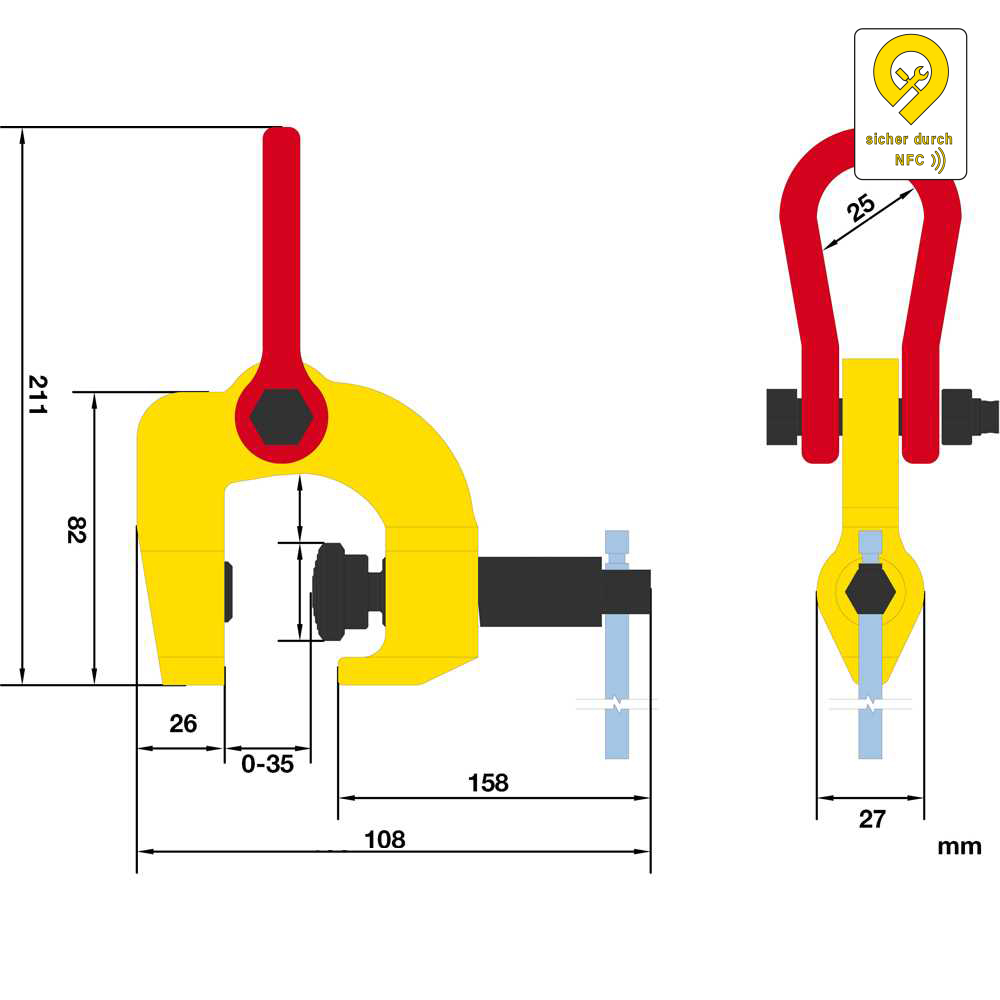 Schraubklemme 0,5t - vertikal/horizontal Greifbereich 0-35mm