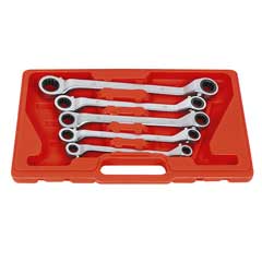 Doppelring-Ratschschlüssel-Set 10-22mm 5-teilig,CrV,gekröpft,umschaltbar