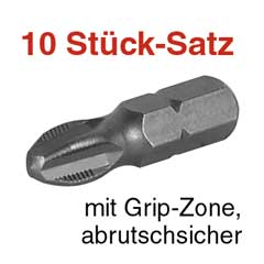 10 Stück GRIP-Bits 1/4" 25mm/PH1 Antirutsch-Bits mit Grip-KrallZone
