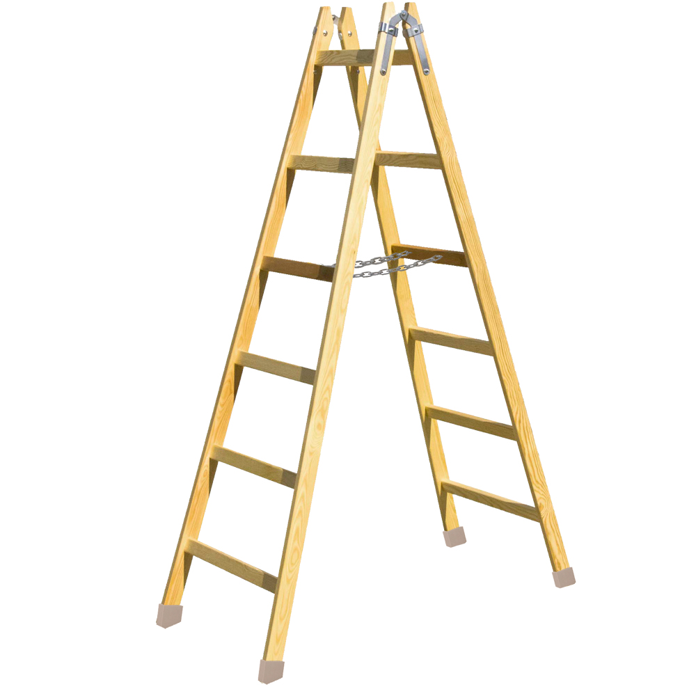 Holzdoppelleiter 2x6 mit Schuh 150kg Tragkraft,imprägniert,Ö-Norm EN