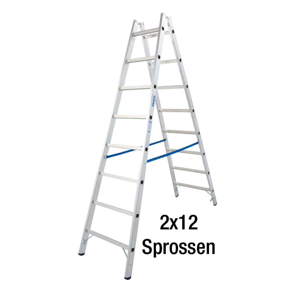 Alu-Doppelleiter 2x12 Sprossen 3,50m mit Gummifüßen und vernieteten Sprossen