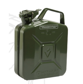 Kraftstoff-Kanister 5 Liter,olivgrün aus Stahlblech,mit TÜV/UN Zulassung