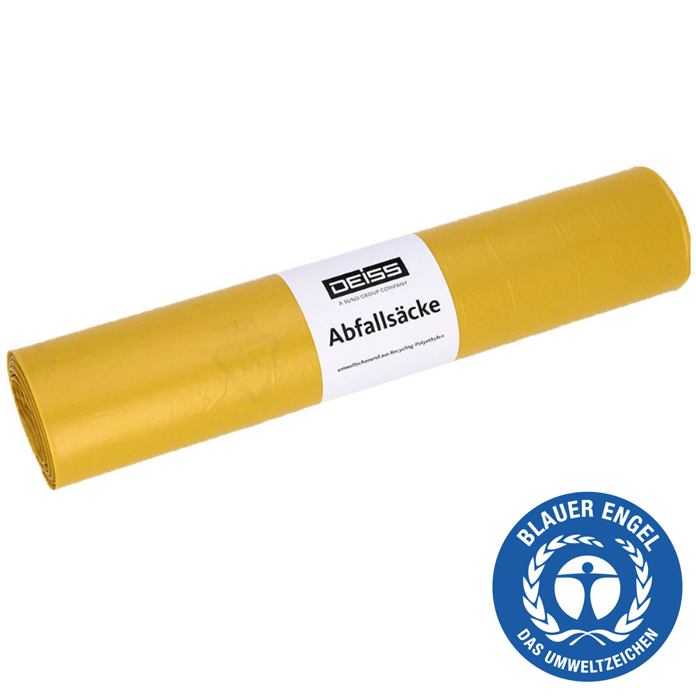 Müllsäcke 120l,gelb,700x1100mm 25 Stück/Rolle, 35µm, LDPE; blauer Engel