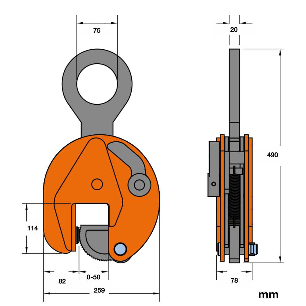 Hebeklemme 6t - vertikal Greifbereich 0-50mm