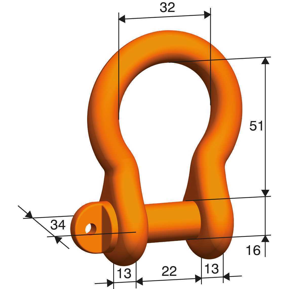 Geschweifter Schäkel 2,5 t - Premium Güteklasse 10 - hochfest,nach EN 1677-1