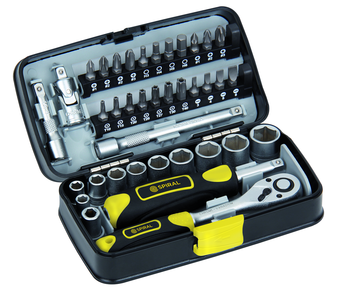 Bit+Stecknuss Kassette 1/4" 38-teilig 5,5-14mm / Schlitz PH PZ 6-kant Torx